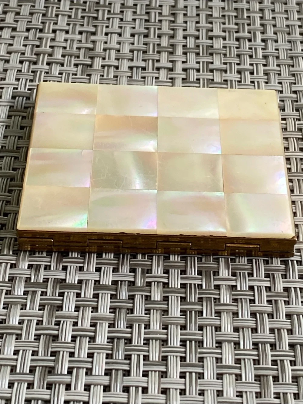 Marhill Gold Tone Mother of Pearl Compact Mirror Makeup Case Vintage